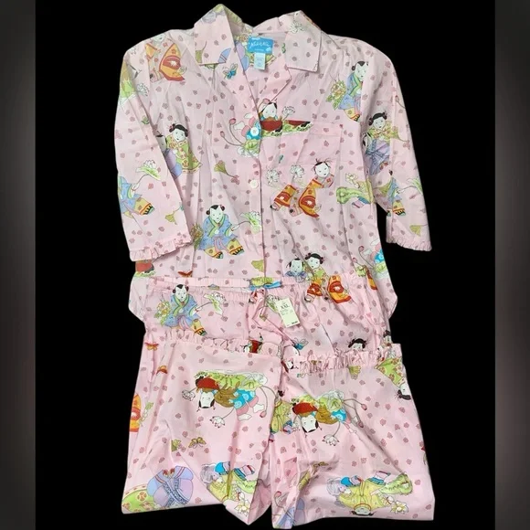 Nick & Nora Big Babies Geisha Pink Floral Pajama Set XXL NWT Vintage Sleepwear - Picture 1 of 9